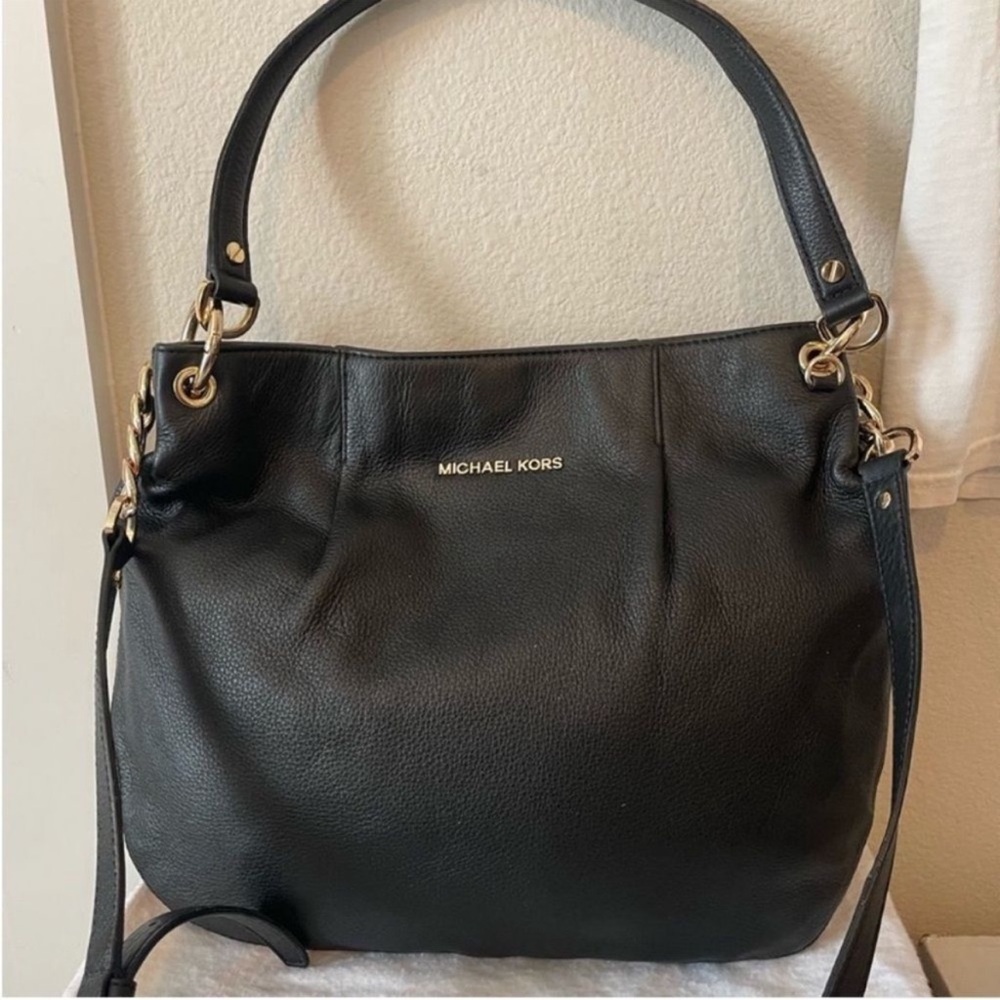 MICHAEL KORS Black Leather Hobo ShoulderBag Crossbody Mercer Fulton Bedford